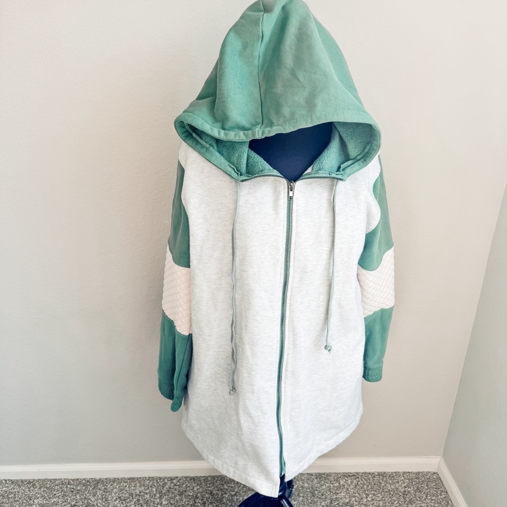 Hem & Thread | Quilted Sleeve Zip-up Hoodie in Sage - Picture 2 of 10